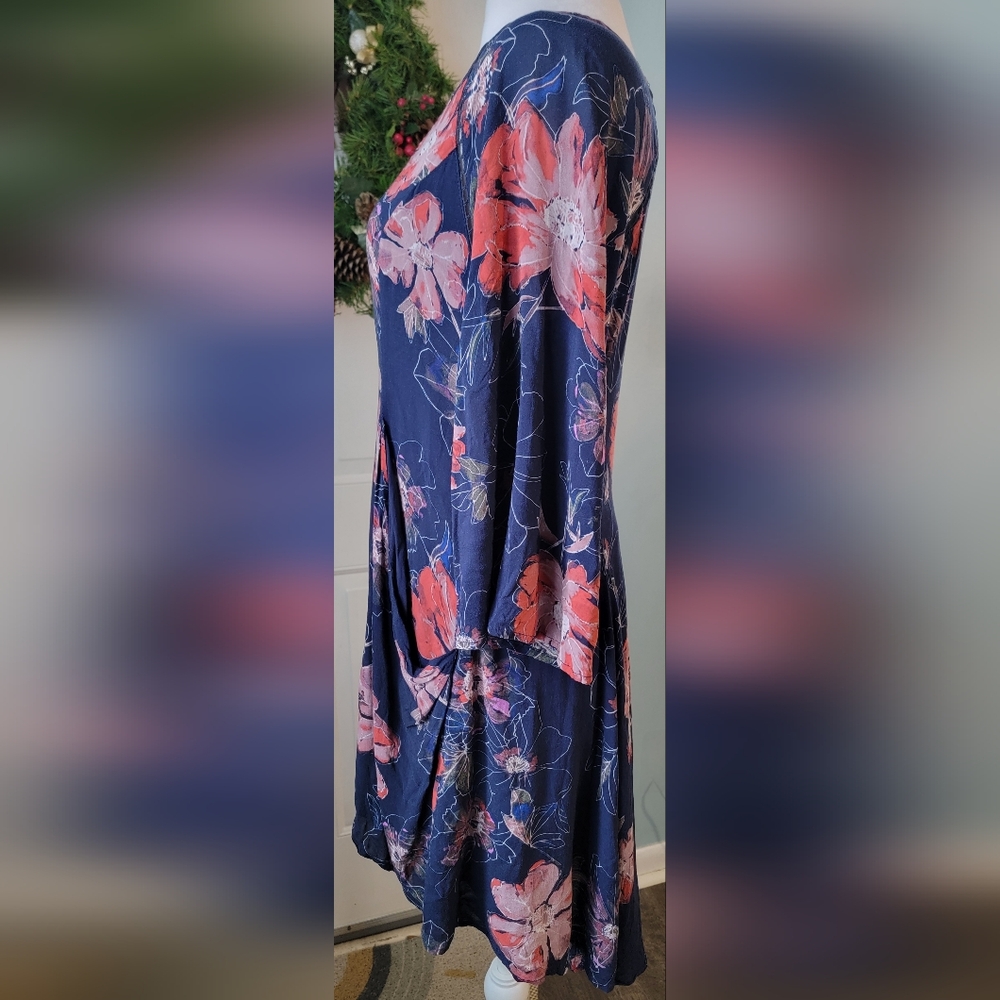 Free People All Eyes on You Floral Mini Dress Tunic Womens 2 Navy Pink Flowy Boh - Picture 3 of 15